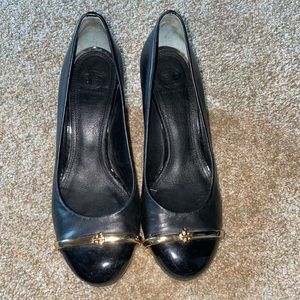 Tory Burch Black Leather Pacey Wedges